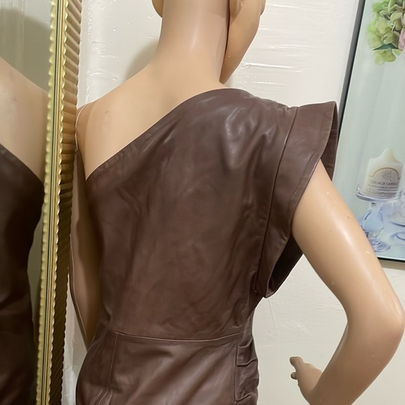 Lamarque X Revorve corey mini dress tan leather brown one shoulder size M - Picture 13 of 16
